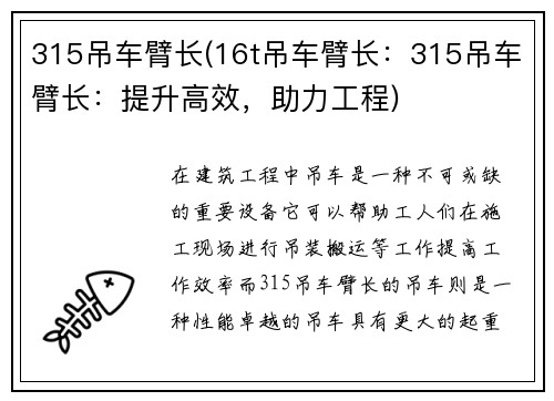 315吊车臂长(16t吊车臂长：315吊车臂长：提升高效，助力工程)