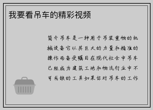 我要看吊车的精彩视频